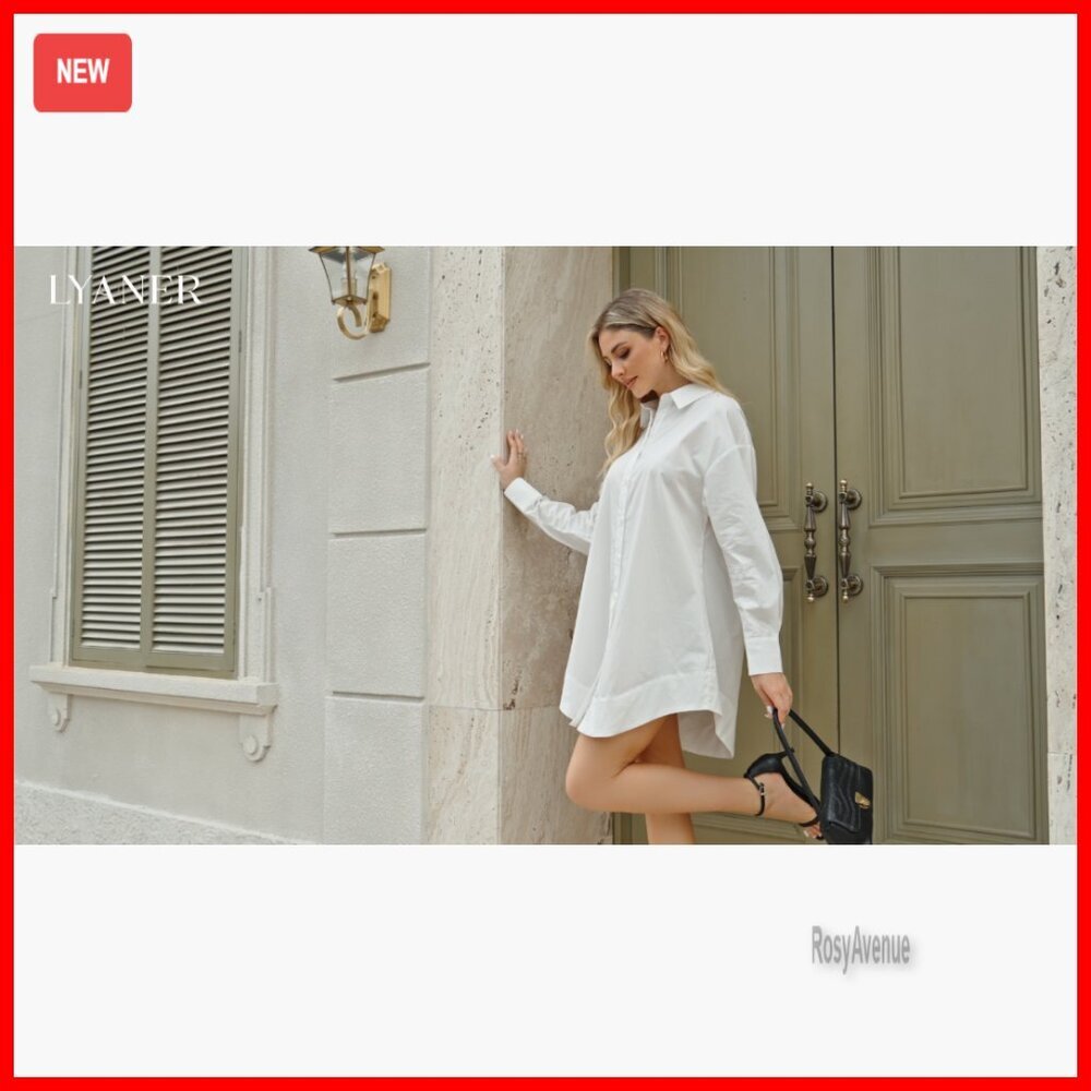 Women's Casual Shirt Dress Long Sleeve Button Down Mini A-Line - Picture 7 of 7